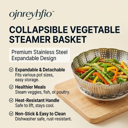 ojnreyhfio™ Collapsible Vegetable Steamer Basket – Stainless Steel Expandable Insert