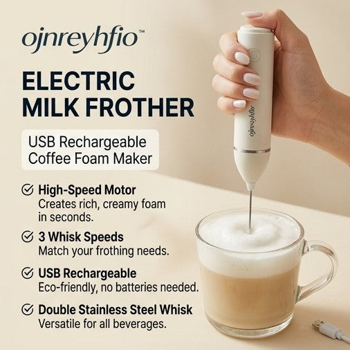ojnreyhfio™ Electric Milk Frother Handheld – USB Rechargeable Coffee Foam Maker