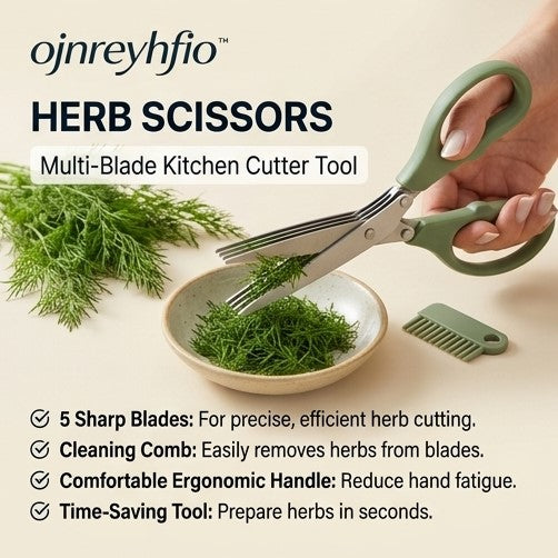 ojnreyhfio™ Herb Scissors with Cleaning Comb – Multi-Blade Kitchen Cutter Tool